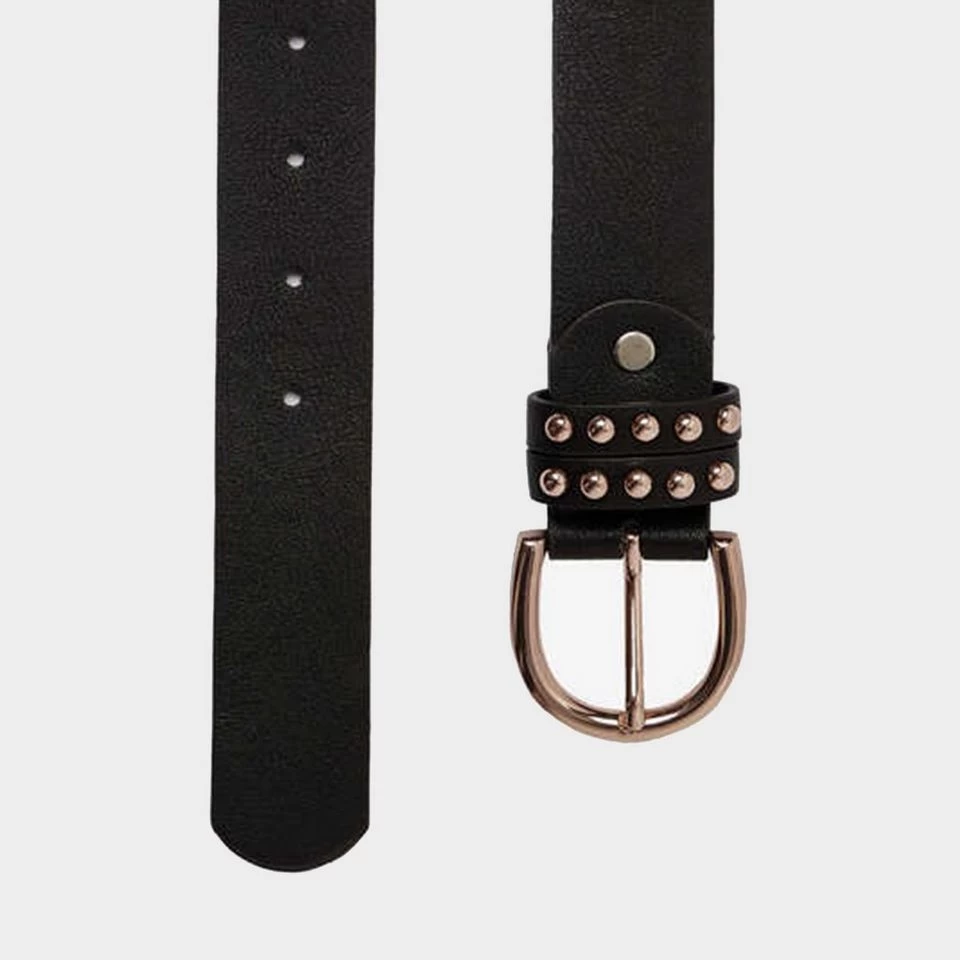 Womens Leather Belt With Rose Gold Detailing Black - Image 2