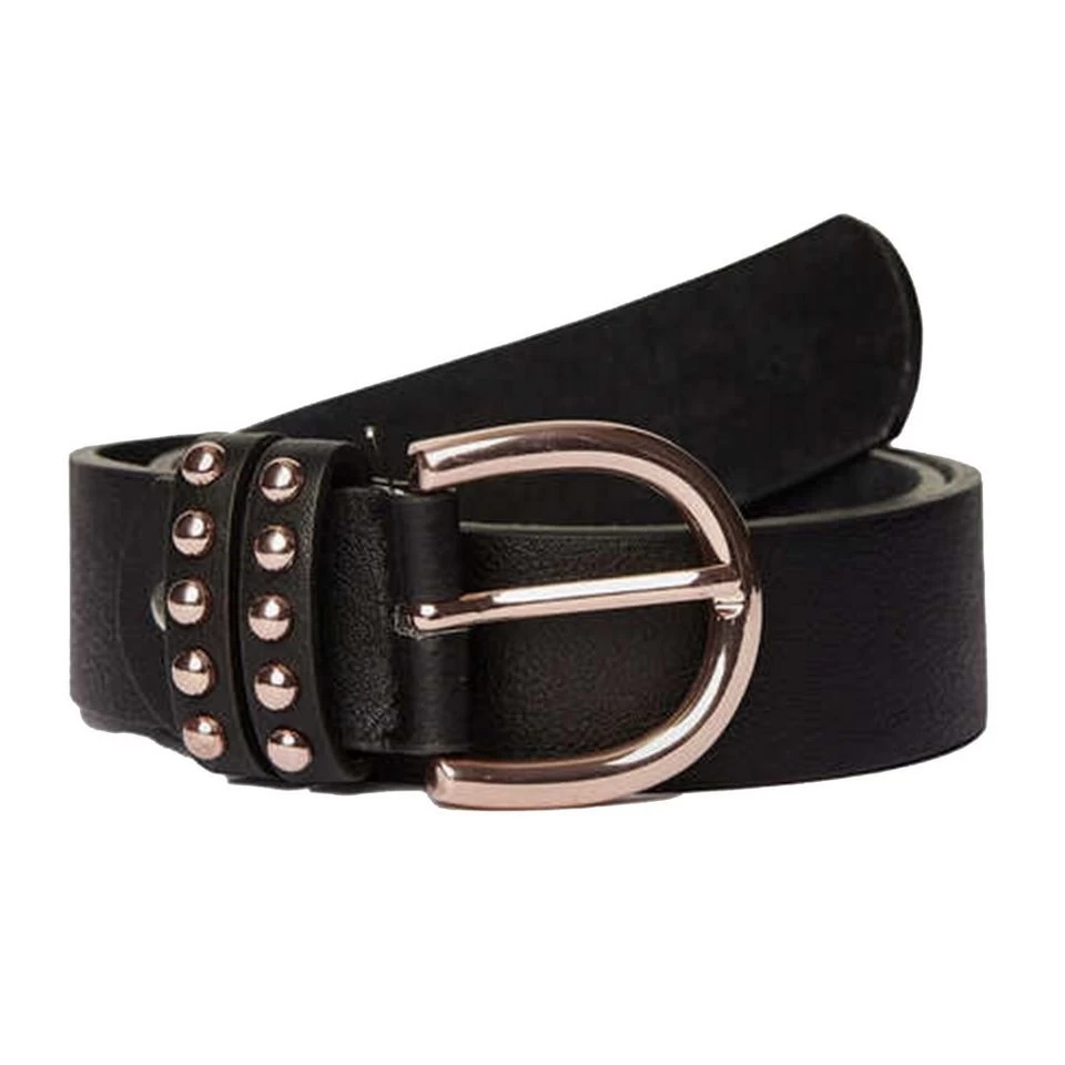 Womens Leather Belt With Rose Gold Detailing Black - Image 3